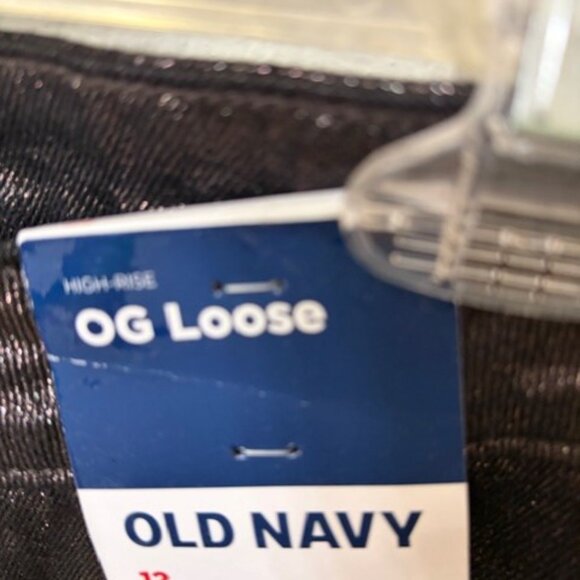 Old Navy High Waist Black Shine OG Loose Women's 12 Metallic Sheen NEW - Picture 4 of 6